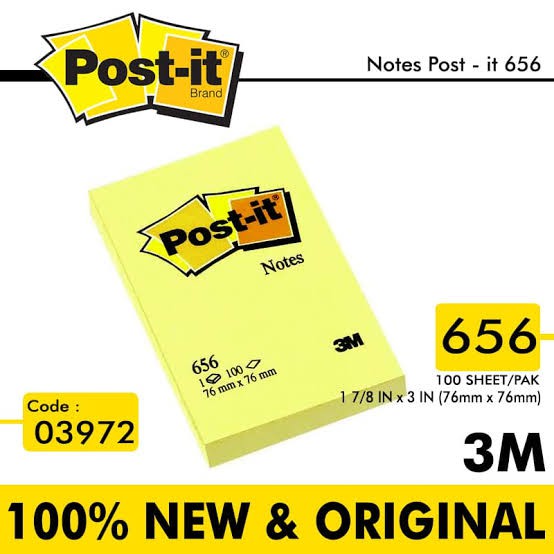 

POST IT 3M STICKY MEMO TEMPEL 656 KUNING YELLOW 50 X 76 ISI 100 LEMBAR