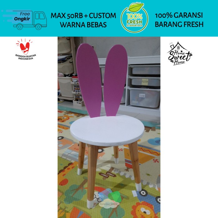 Kursi Kayu - Kursi-Chair Anak Kelinci Bunny Lucu/Kursi Belajar/Kursi Anak Kayu