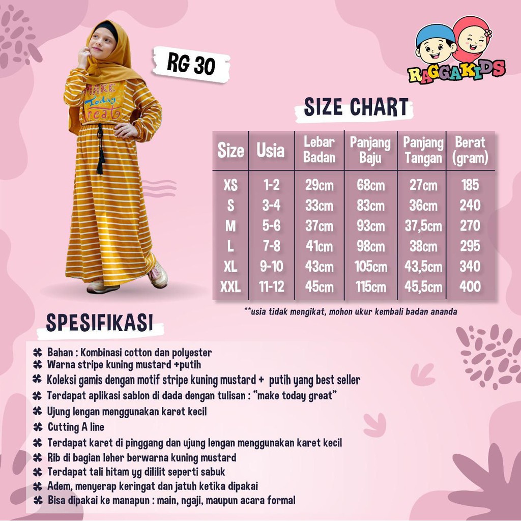 CUCI GUDANG RAGGKIDS ORIGINAL GAMIS FOLLOW YOUR DREAMS ANAK -  REMAJA (1-12 Tahun) HANYA GAMIS