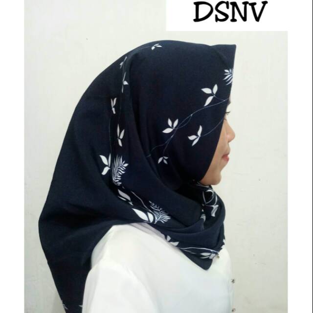 Hijab Wolfis Motif | Hijab segi empat motif | Hijab Navy