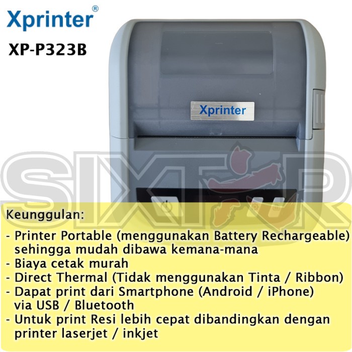 Xprinter XP-P323B Printer Thermal Portable Mini Mobile Receipt Kasir PPOB Label Sticker Barcode USB Bluetooth 80mm