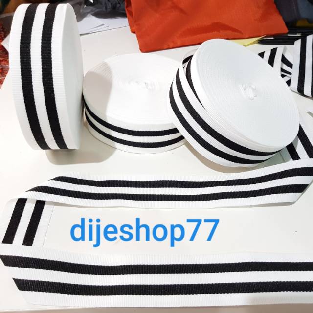 Pita 4cm / gucci salur putih hitam / pita 4 cm / lis tebal halus / bisban / webbing baju / pelipit