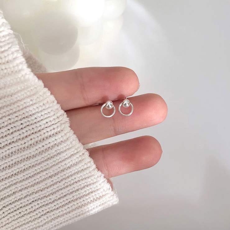 Roselife 1 Pasang Anting Tusuk Silver S925 Bulat Mini Anti Alergi Gaya Korea Untuk Wanita