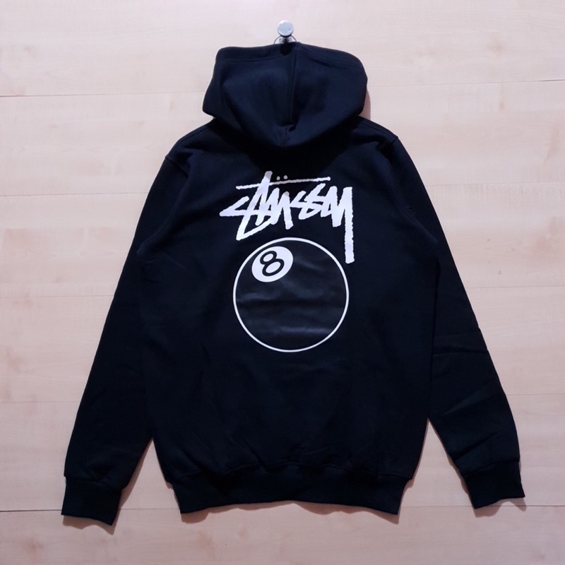 JAKET HOODIE SWEATER STUSSY 8 BALL HITAM ORIGINAL FULL LABEL