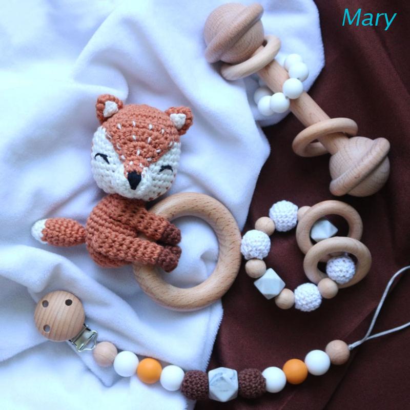 Mary Mainan Teether Bayi DIY Bentuk Kartun Hewan Bahan Kayu