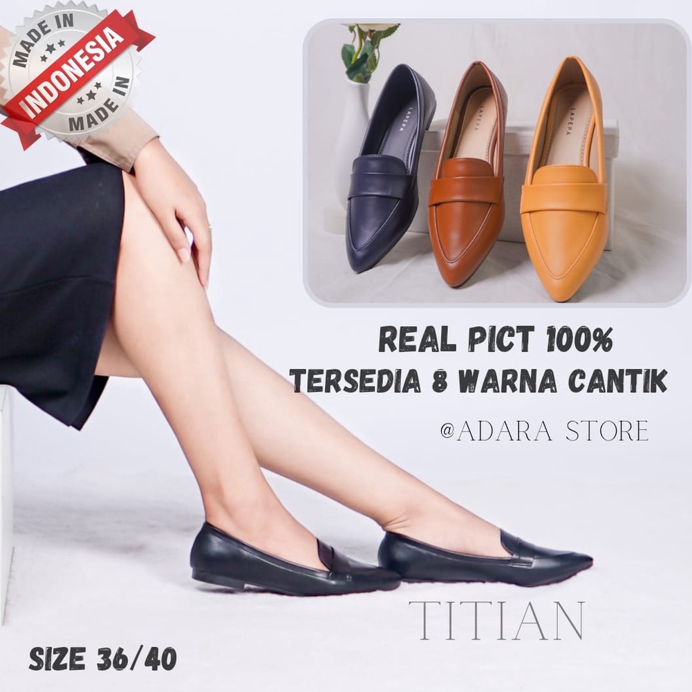 Adarastore - Lapepa TITIAN Sepatu Flat Wanita Casual Flatshoes Kerja Lancip Ballerina Dari Kulit Kekinian