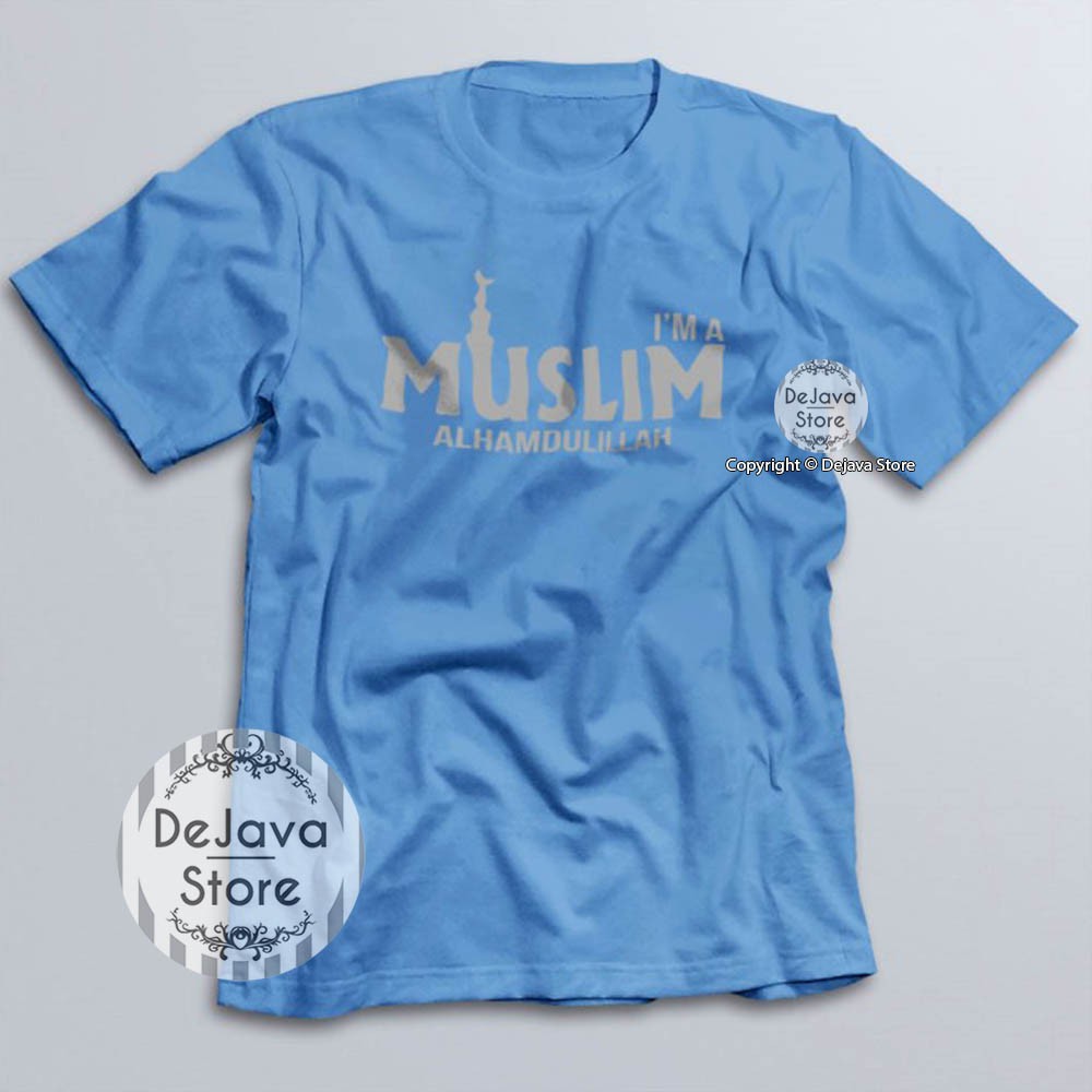 Kaos Dakwah Islami IAM MUSLIM ALHAMDULILLAH Baju Santri Religi Tshirt Distro Muslim | 1069-BIRU MUDA