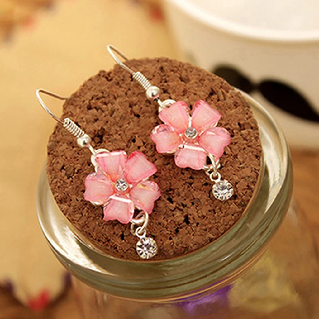 Hu Hu Hu Hu Hu Alat Bantu Pasang Kacamata♡ Anting Kait Gantung Wanita Desain Kelopak Bunga Hias Berlian Imitasi Gaya Elegan Untuk Pernikahan