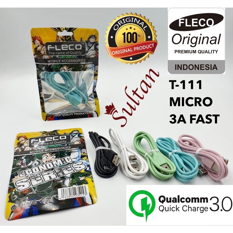 PROMO KABEL DATA FLECO MICRO 3A T111 ORIGINAL CANDY PACK HIGH QUALITY