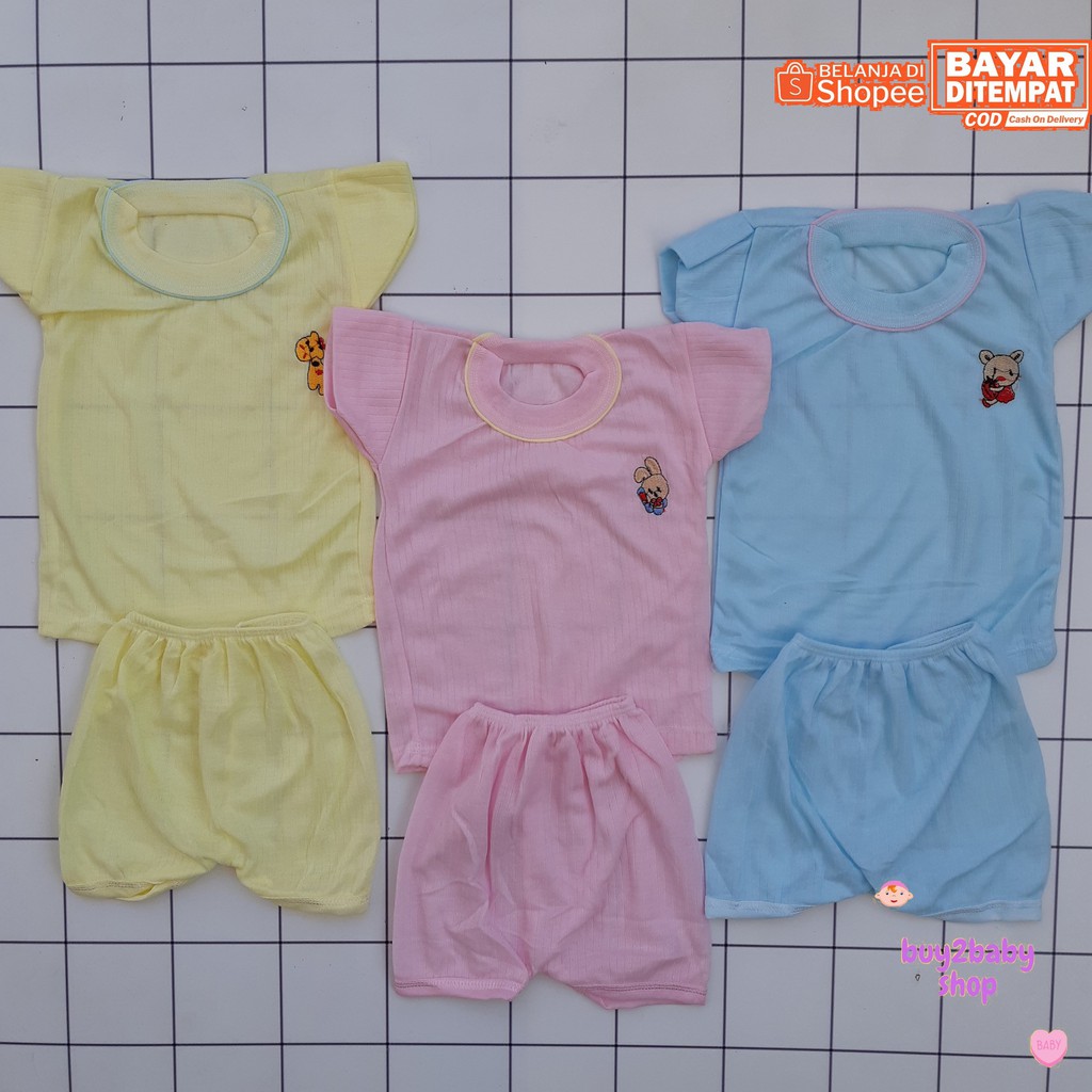 Setelan kaos celana pendek bayi murah untuk harian usia 3-6 bulan 3 warna isi 3 PCS