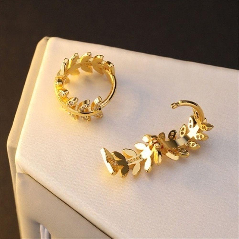 R-bunga Kristal Zirkon Anting Unisex Hadiah Perhiasan Aksesoris Retro Daun