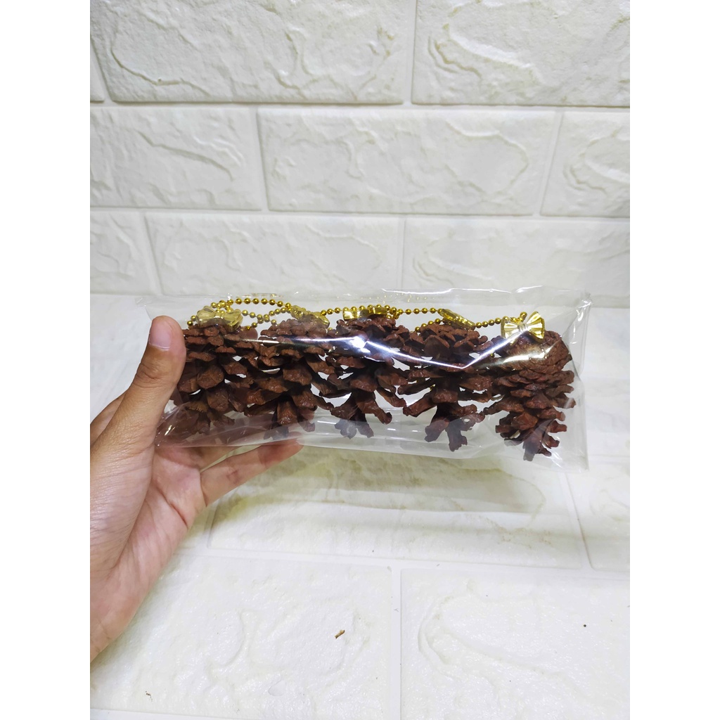 (5 pcs) Gantungan Pinus Pita Metal Gold - Gantungan Hiasan Pohon Natal