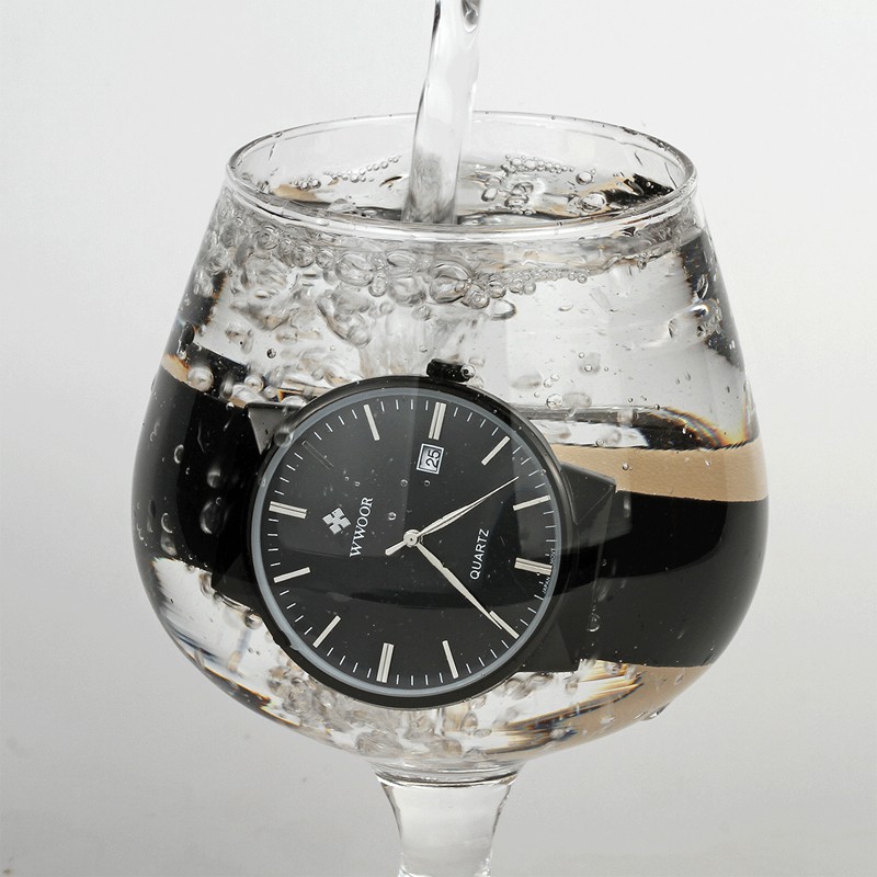 WWOOR 8827 Jam Tangan Pria Kasual Tali Kulit Black - Original