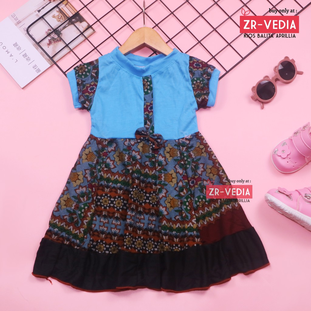 Dress Keisha uk 1-2 Tahun / Dres Lengan Anak Balita Perempuan Baju Gaun Pesta FashionKids Adem Murah