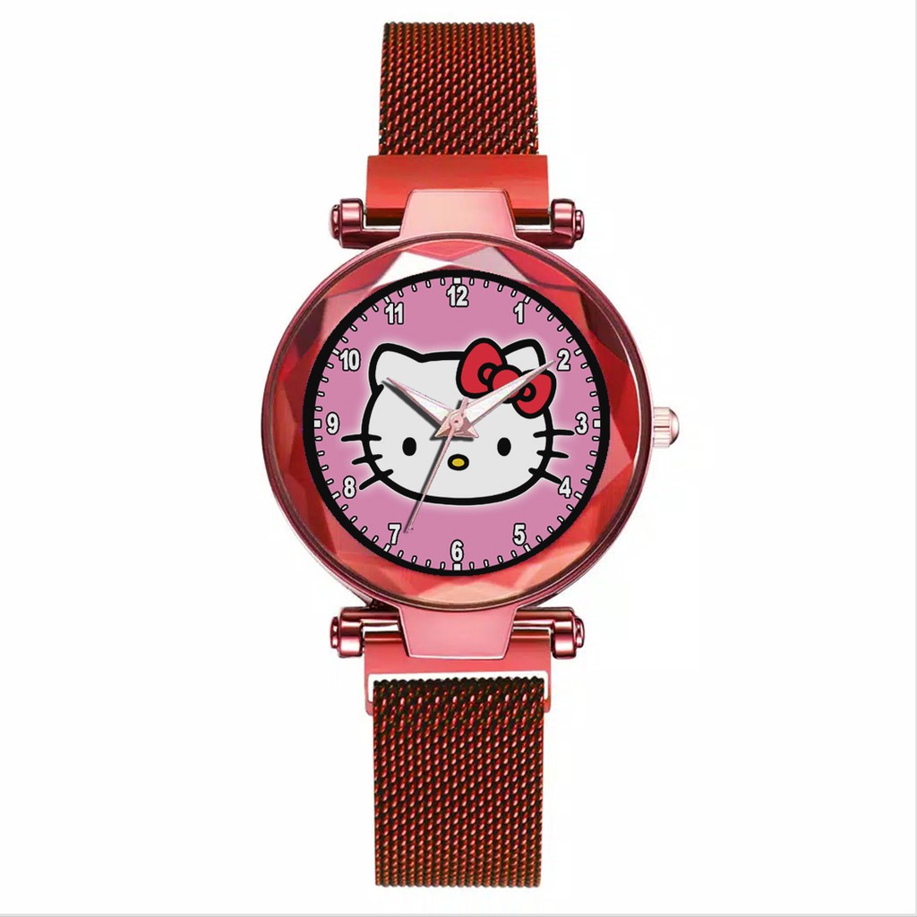 Jam Tangan Wanita Custom - HELLO KITTY MOTIF 2 Free Box &amp; Batre Cadangan