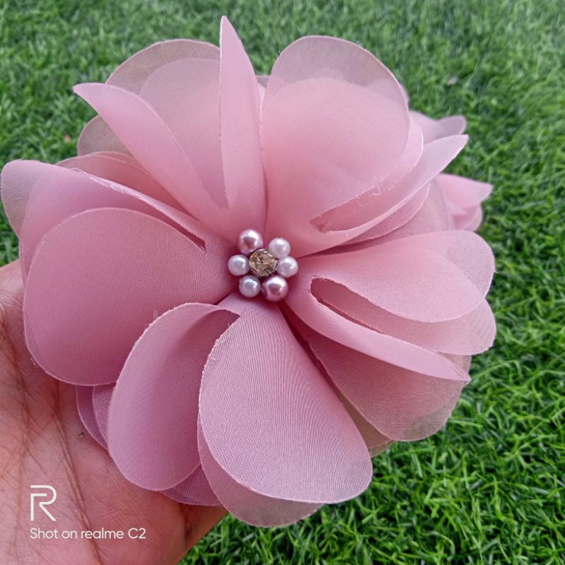 aplikasi bunga bahu bunga organza/bunga dahlia jumbo 10 dan 15 cm