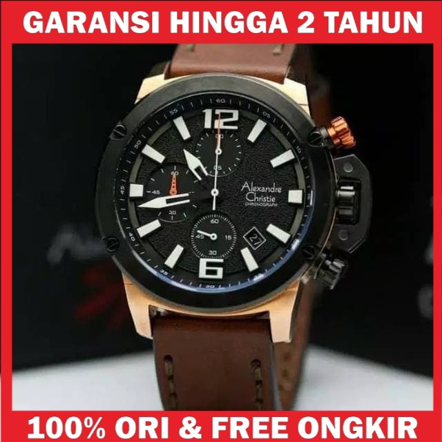 JAM TANGAN ORIGINAL ALEXANDRE CHRISTIE AC6487MC 6487MC AC 6487 ROSEGOLD BROWN GARANSI RESMI ORI PRIA
