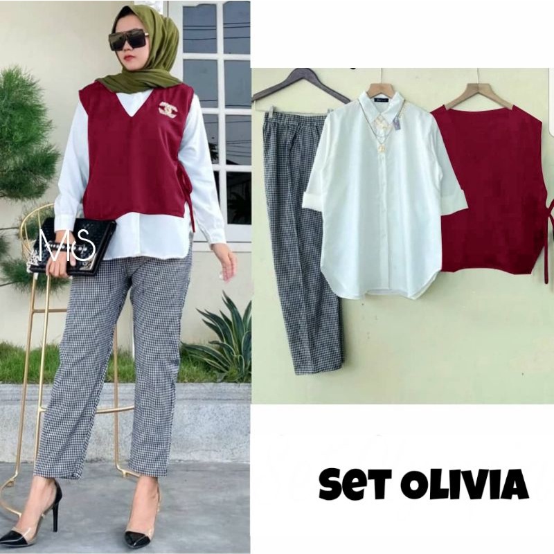 Model Terbaru/Setelan Olivia 3 in 1/Setelan Babyteri/Setelan Tunik/Setelan Wanita Terbaru/Setelan Wa