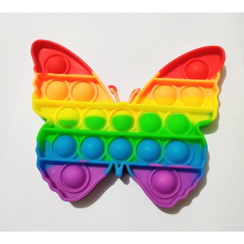 Mainan Pencet Pop It New fidget push Pop Its Round Fidget Toy Push bubble stress-Butterfly Rainbow