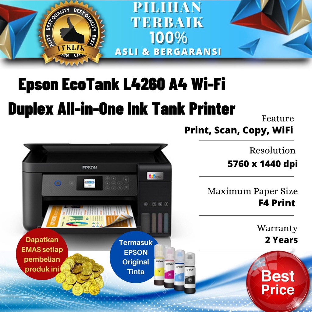 Jual Printer Epson L4260 Wifi All In One Print Scan Copypengganti L4160 Printer Wifi Printer 4126