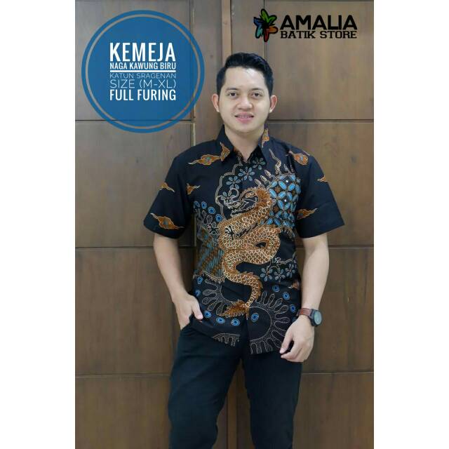 NAGA KAWUNG BIRU.Kemeja Batik Pria Modern