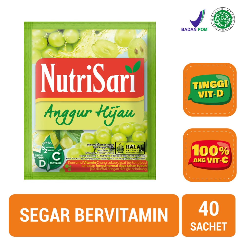 NutriSari Anggur Hijau 40 Sachet - Minuman Buah Vitamin C Vitamin D