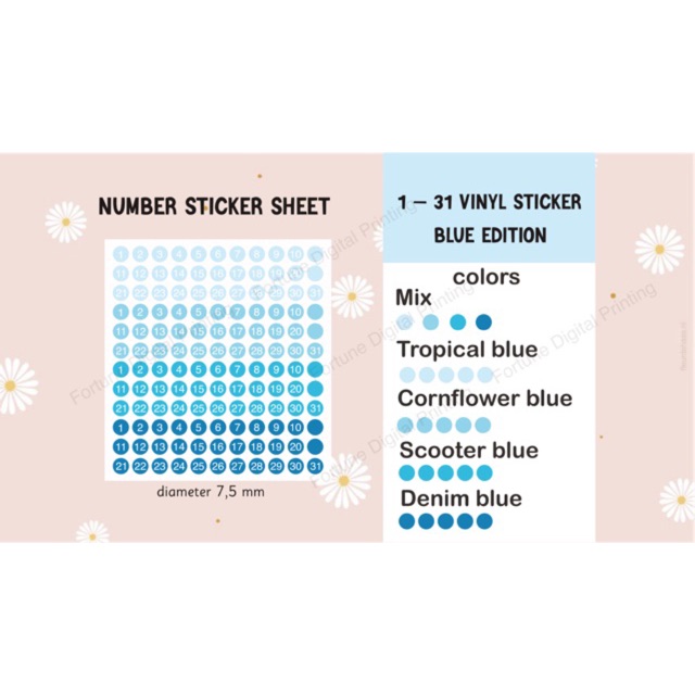 

Sticker Sheet Angka Dot BLUE EDITION Kalender Mingguan Bulanan 1-31 DIY Planner / Bullet Journal
