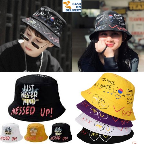 Bucket Korea Sablon Badas dan Messed Up Bolak Balik Kualitas Premium Termurah