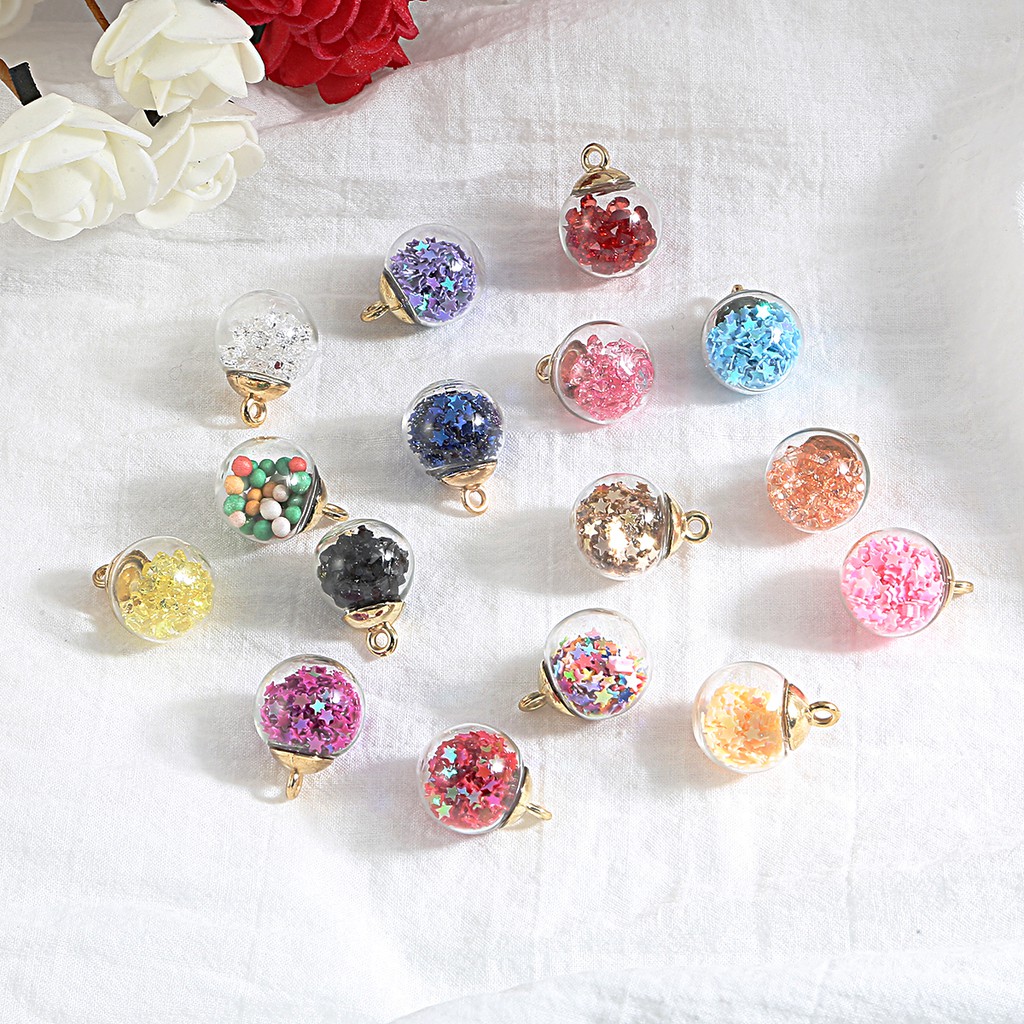 10 Pcs /pack Wholesale Exquisite Fashion Color Transparent Crystal Glass Ball Pendant For DIY Earring Accessories