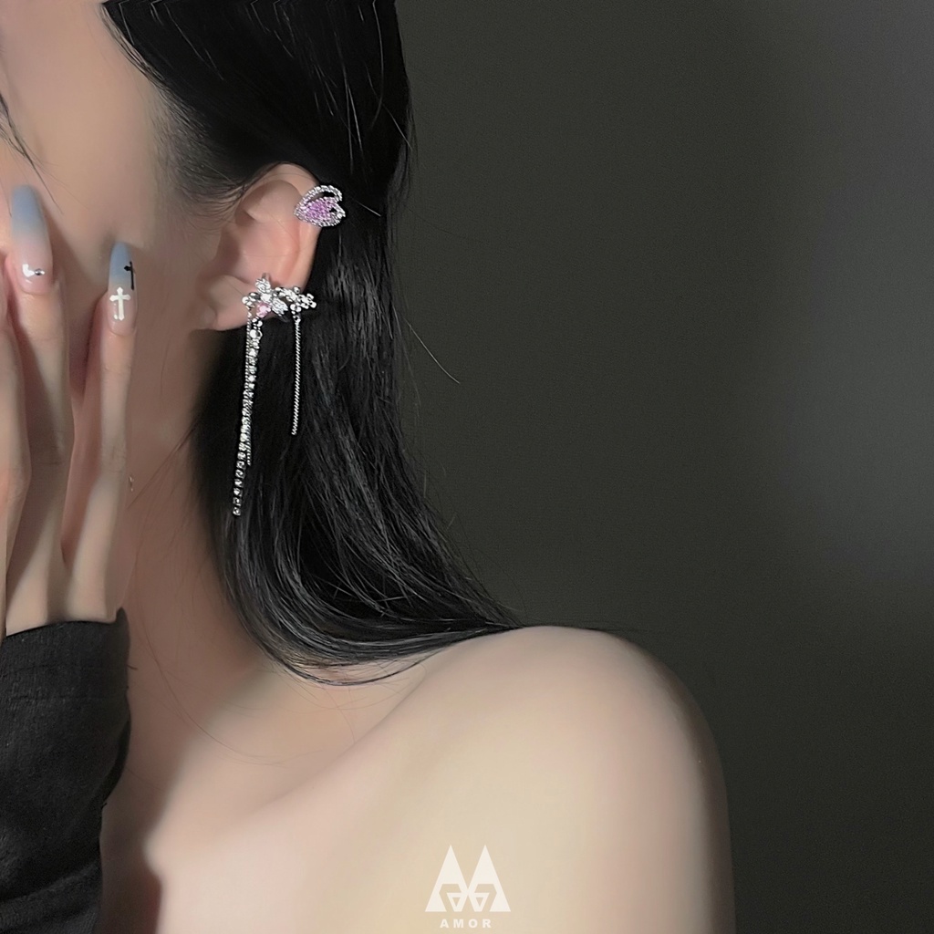 Anting Klip Tanpa Tindik Desain Hati Hias zircon Untuk Wanita