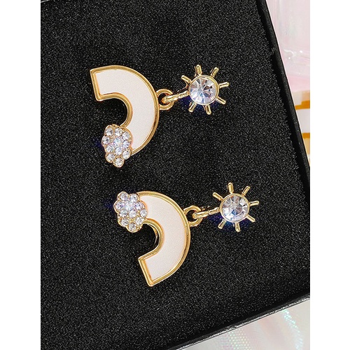 LRC Anting Tusuk Fashion Pearl Rainbow Umbrella Diamond