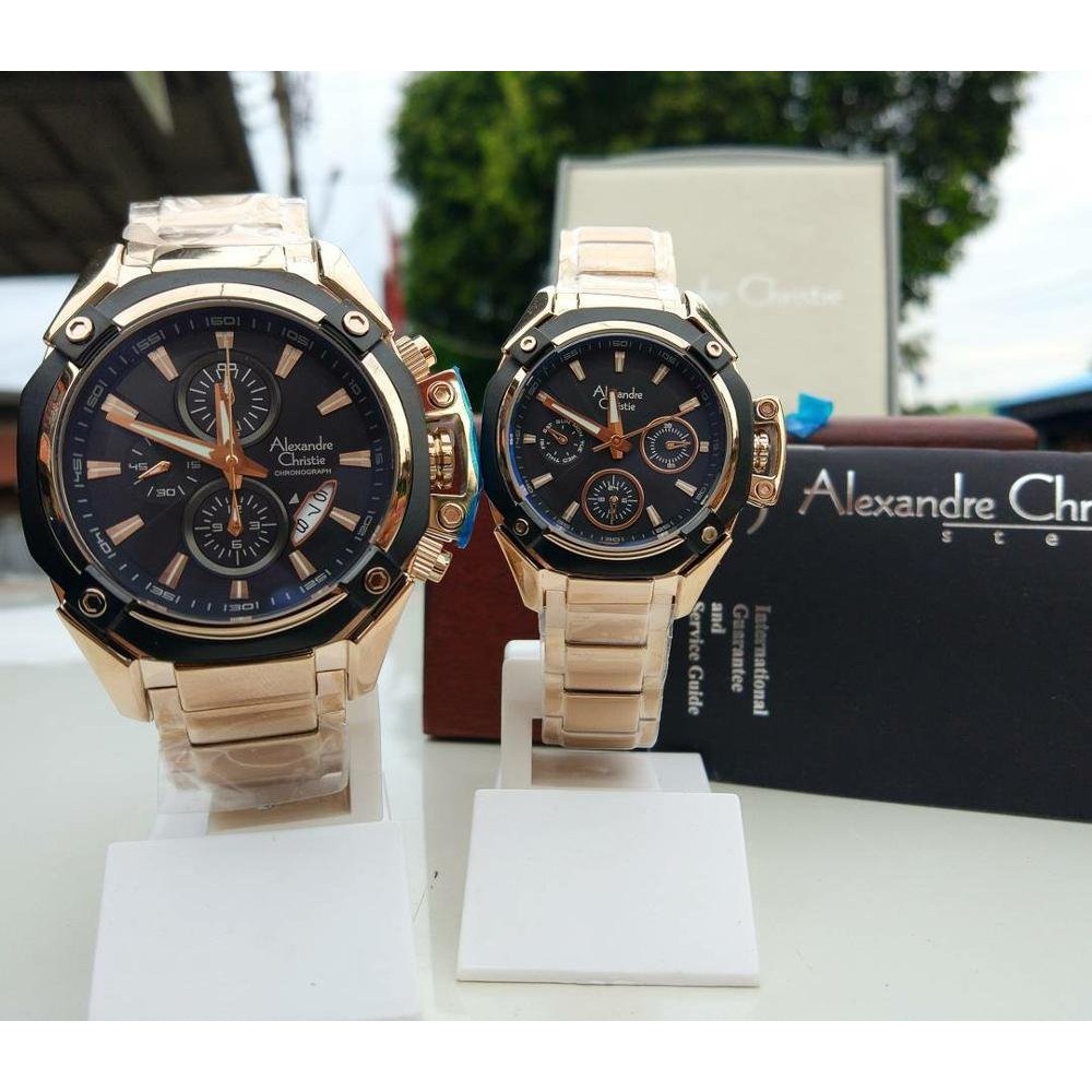 ALEXANDRE CHRISTIE WATCH AC 6225 COUPLE GOLD BLACK ORIGINAL