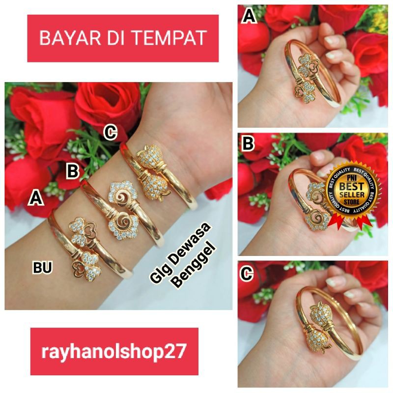 GELANG TANGAN WANITA TITANIUM ASLI BAHAN LAPIS EMAS GOLD RO-27 TERBARU