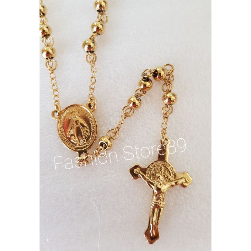 Kalung Rosario gold titanium import Antikarat / kalung Rosario 4mm 5mm 7mm ROG02