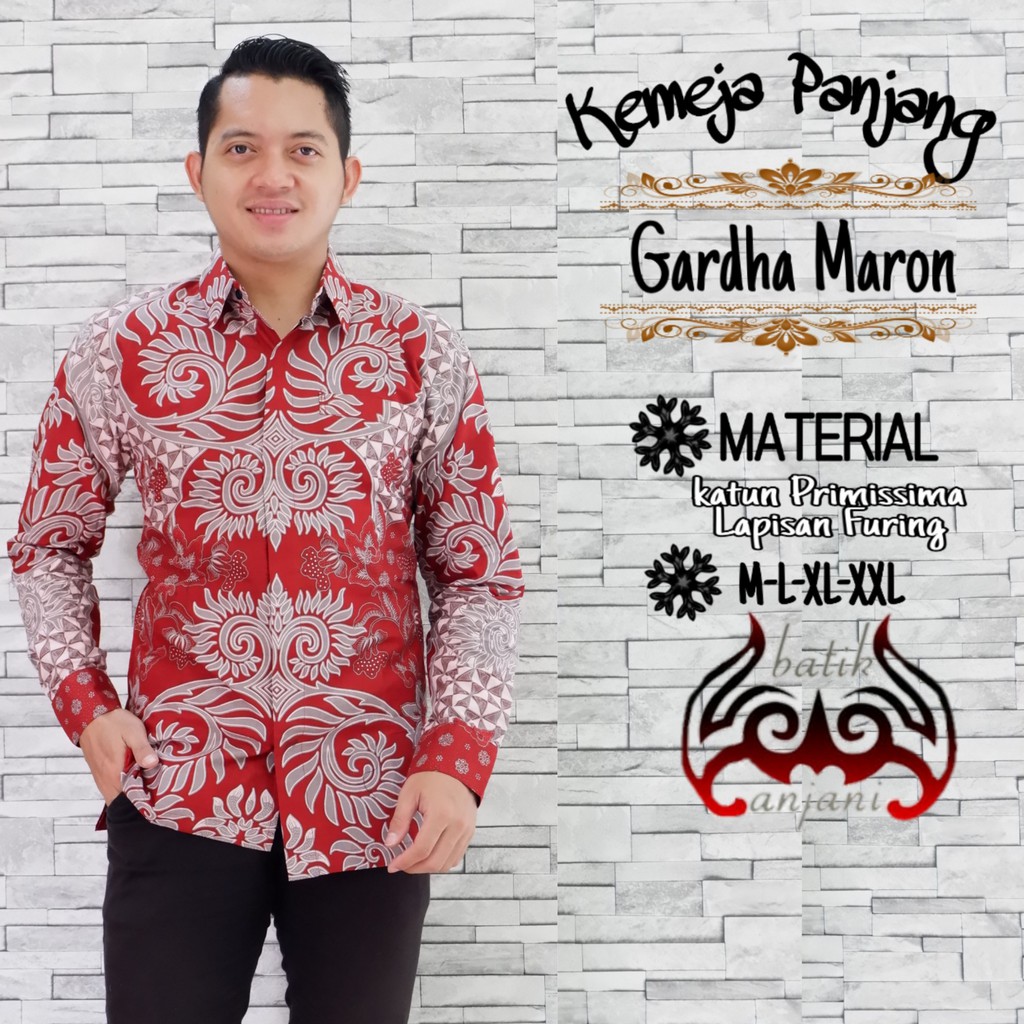 GARDHA MAROON Kemeja Batik Pria Full Furing Katun Primisima