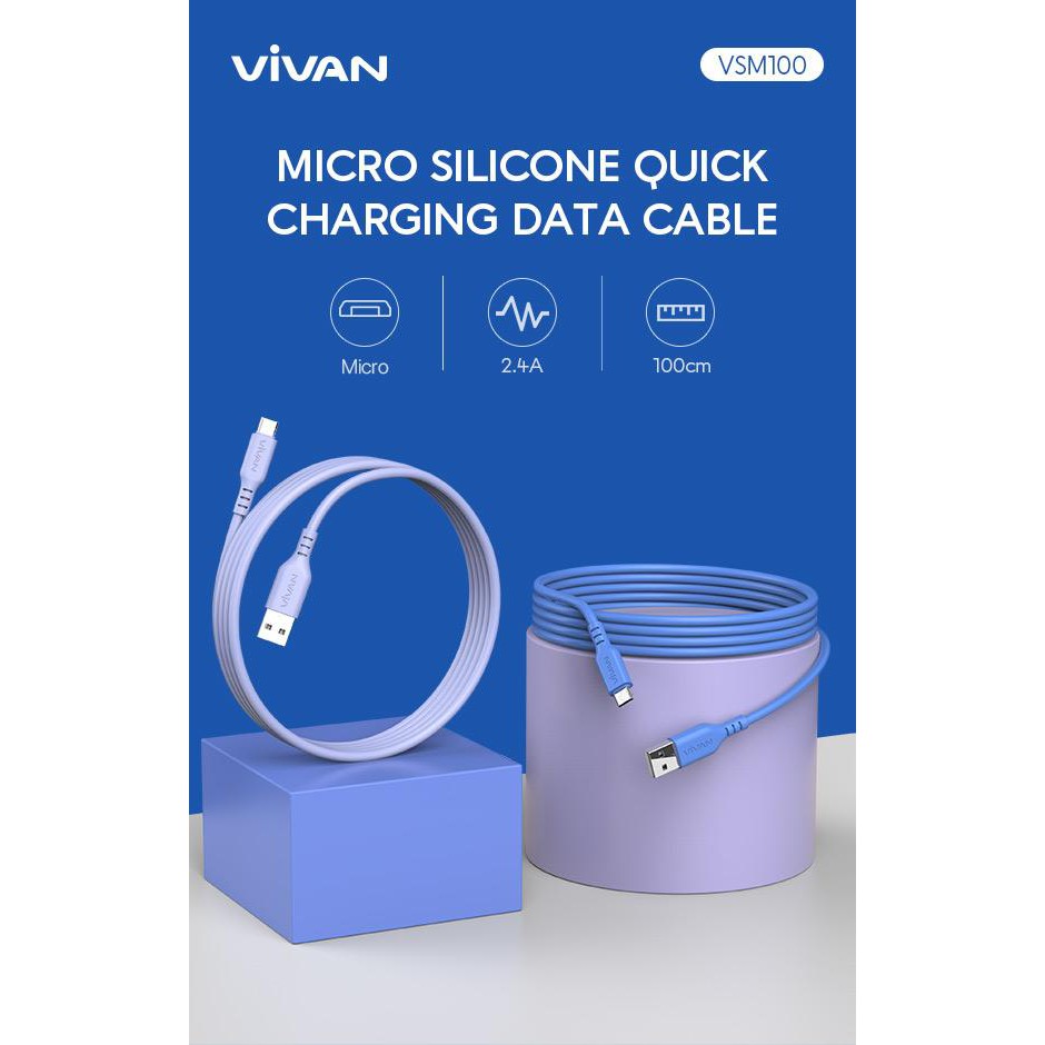 Vivan VSM100 2.4A Micro USB 5V 1m Silicon Full SR Coverage Quick Charge Data Cable