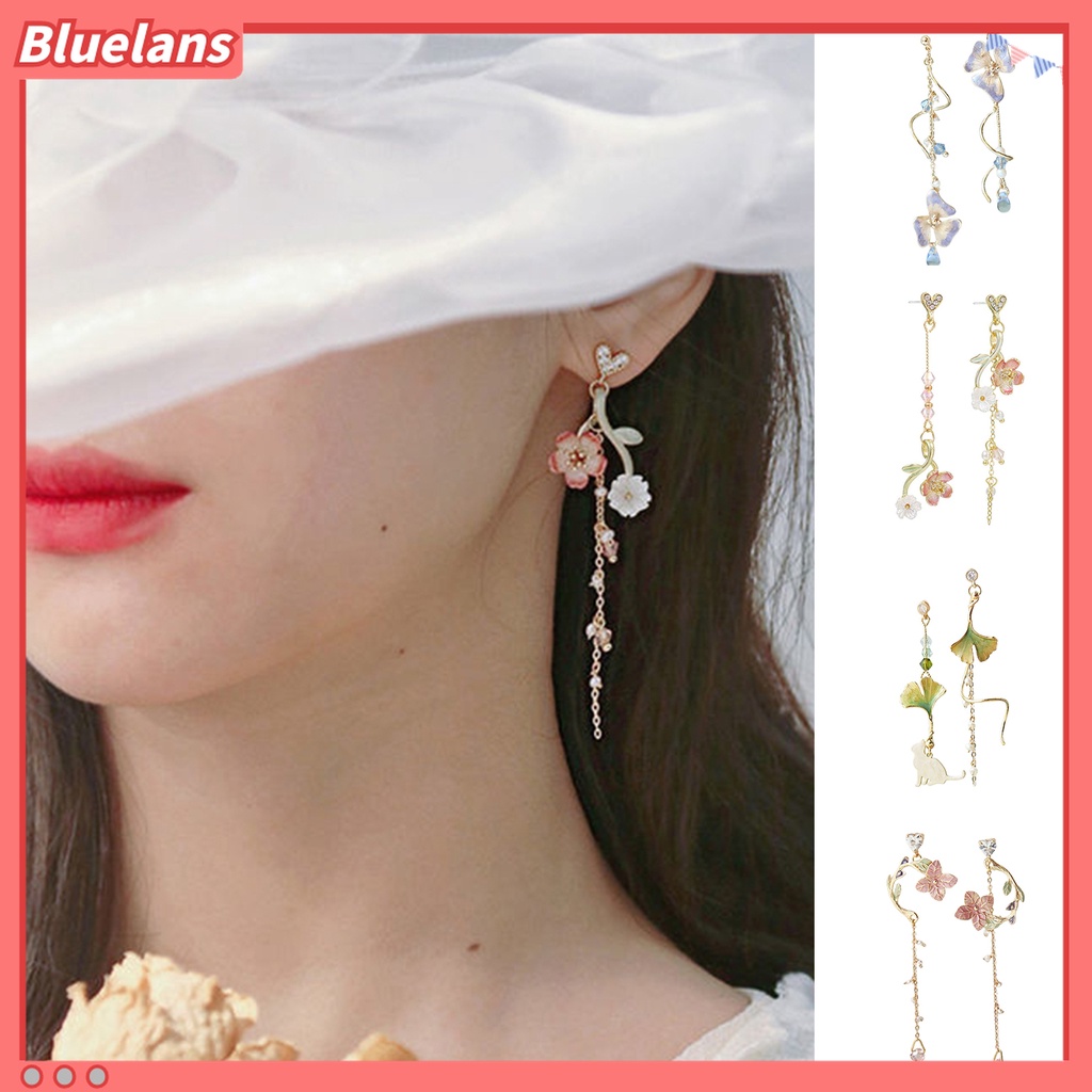 Bluelans Anting Rumbai Kristal Imitasi Geometris Warna-Warni