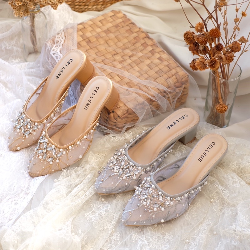 CELLENE KaLa Beads Heels 4 warna / Wedding Shoes Payet 5cm