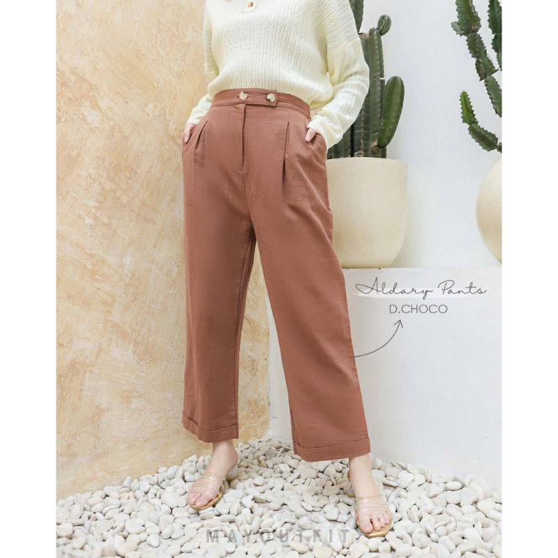 Celana Kulot Linen Highwaist Premium 2240 side button-cullote pants|Celana kulot Wanita