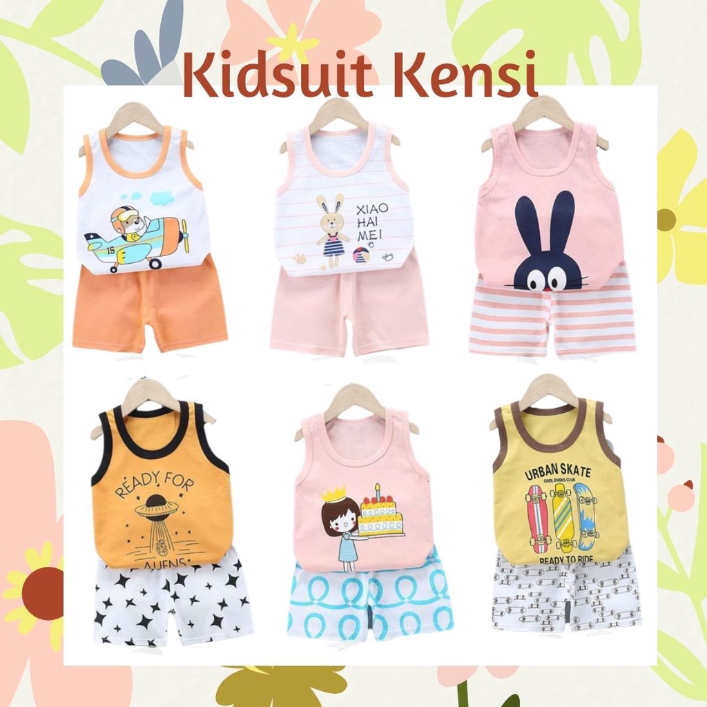 Plazababyku KIDS SUIT KENSI Setelan Anak Bahan Kaos Lengan + Celana Berkualitas Import 0-3 Tahun ebv