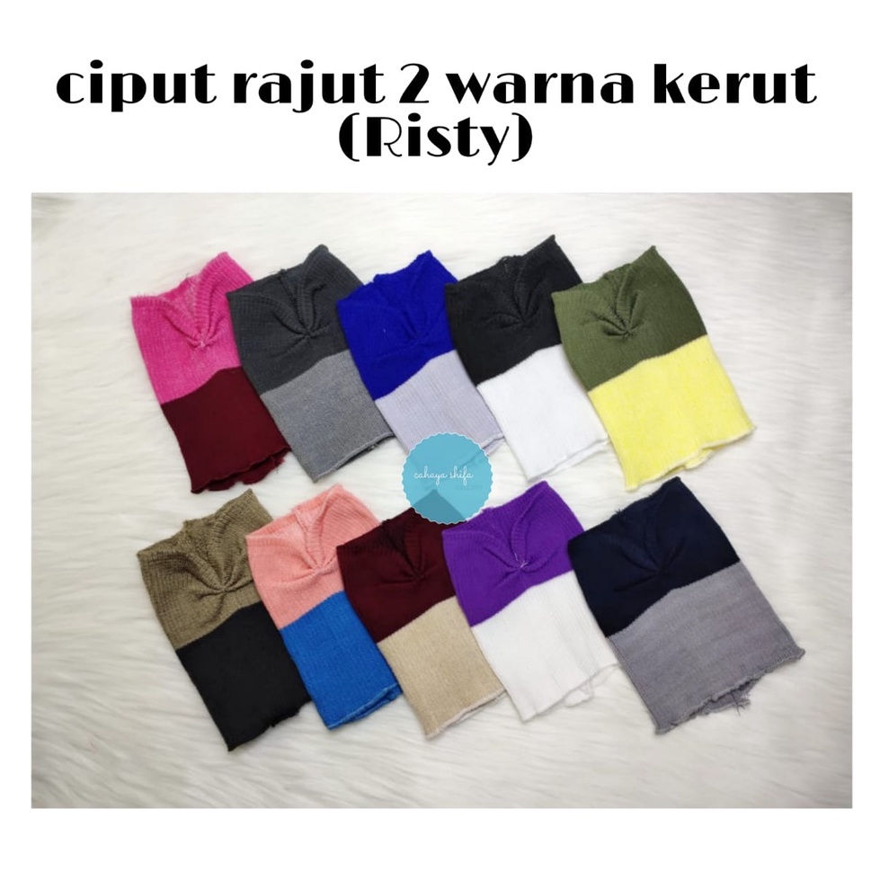 Bandana Ciput rajut risty tagor kerut two tone (risty)