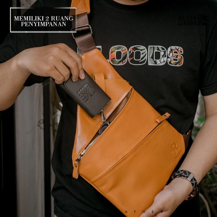 Tas Selempang Kulit Pria Branded Reven Voyager Leather Sling Bag Slempang Bahu Cowok Bahan 100% Kulit Sapi Asli Original Premium