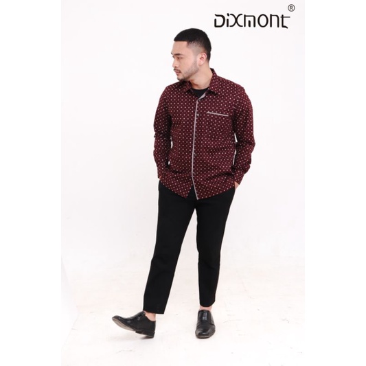 Dixmont Kemeja Pria Basic Formal Motif Lengan Panjang Hem ML00221