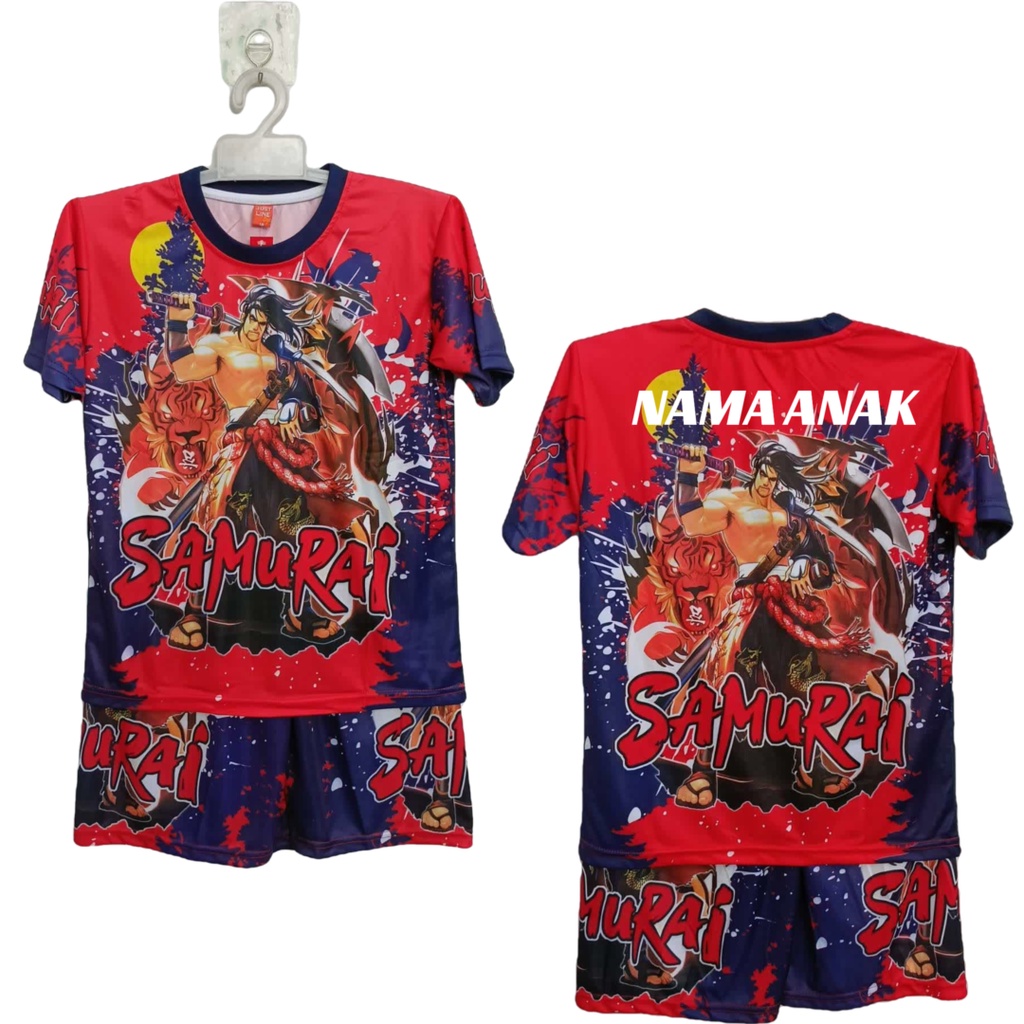 Setelan baju celana motif/setelan anak laki laki samurai full printing usia 2-12thn