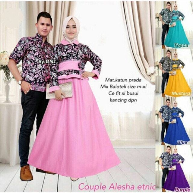 Batik Couple alesha etnik modern gamis kekinian wanita lavender pakaian Rabani dress longdress