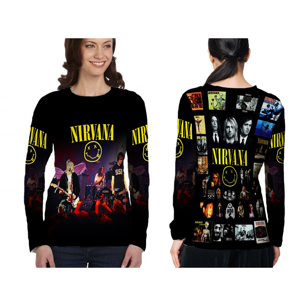 [riashop] Long Sleeve Shirt Wanita NIRVANA  / Kaos Panjang NIRVANA Fullprint - 301