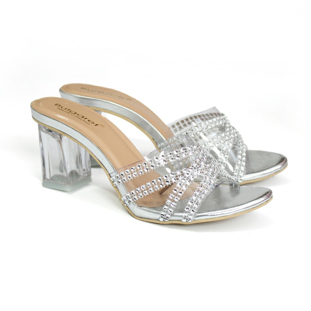 HIGH HEELS WANITA KACA TALI PERMATA HEELS KOREA HEELS