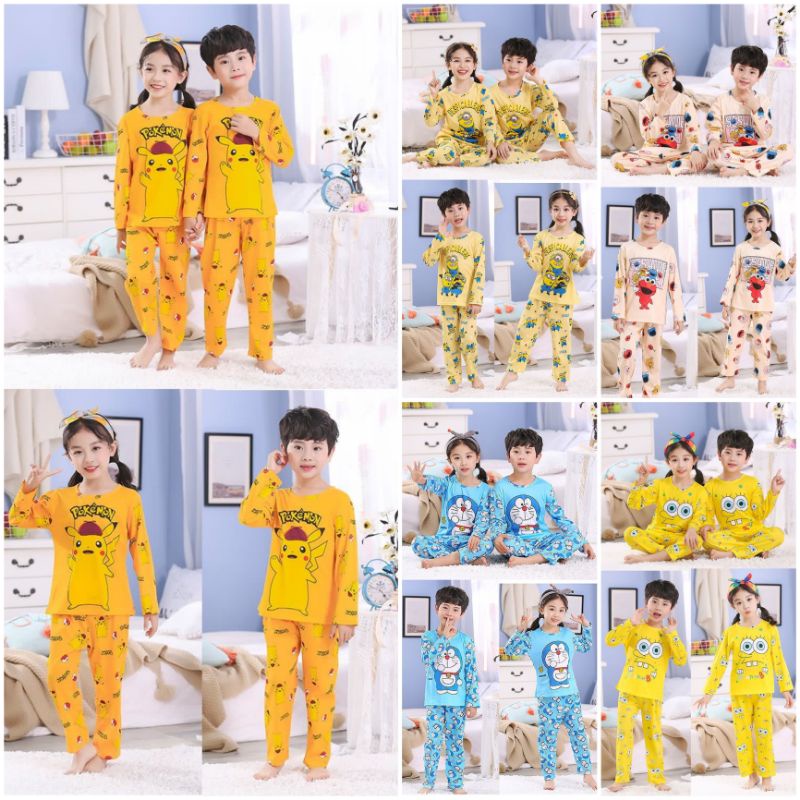 BAJU TIDUR ANAK SETELAN PIYAMA BAYI SET LENGAN PANJANG/BAJU TIDUR ANAK COUPLE C18-A