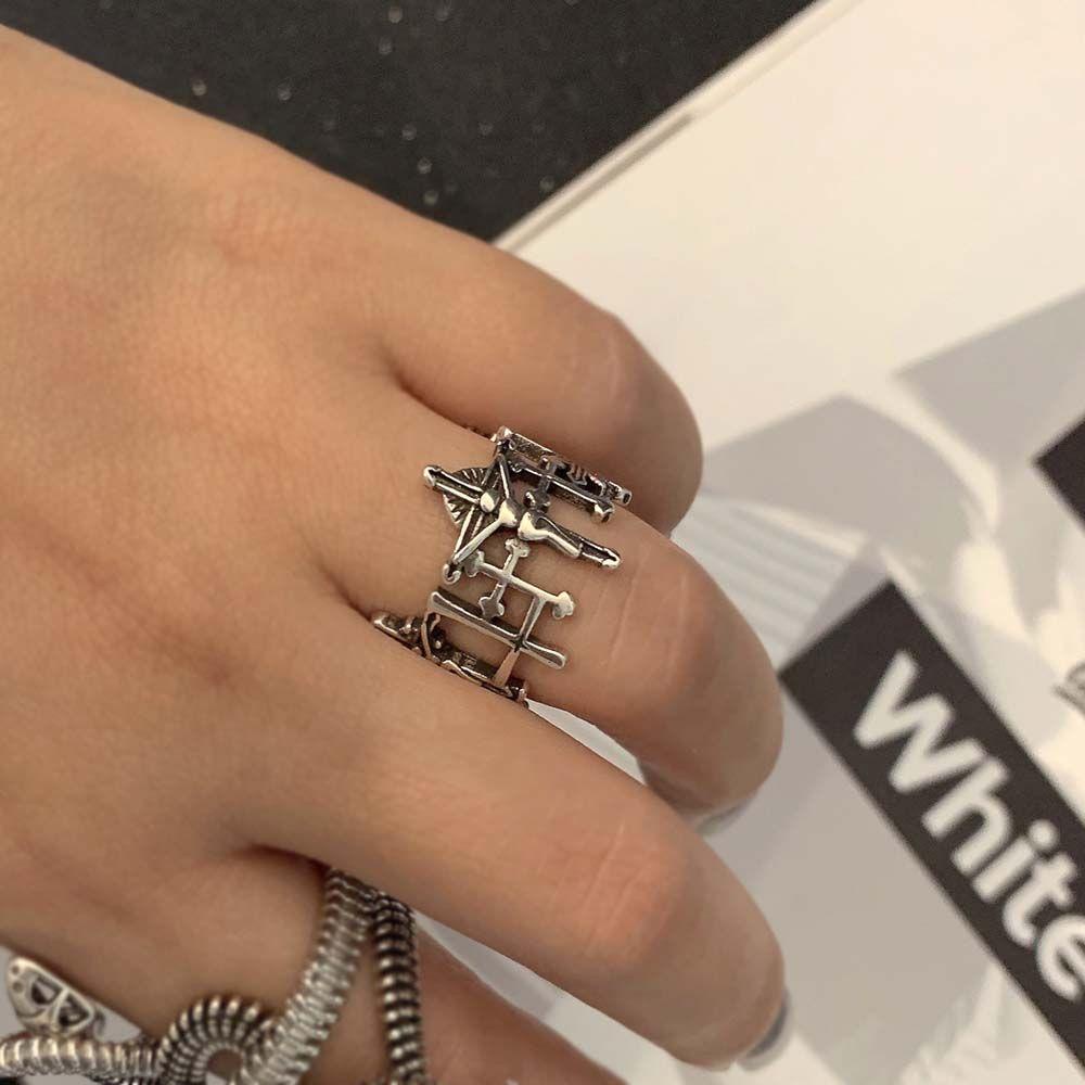 Agustina Wanita Cincin Geometris Hadiah Pesta Untuk Gadis Punk Cinta Dan Penebusan Salib Yesus Hip Hop Korea Jari Rings