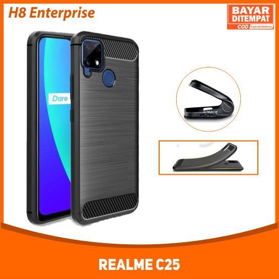 Casing Softcase Realme C25 / Narzo 30A IPAKY Carbon Fiber Matte Softcase - Hitam